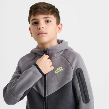 Boys' Big Kids' Nike Sportswear Tech Fleece Full-Zip Hoodie - Grey/Light Liquid Lime