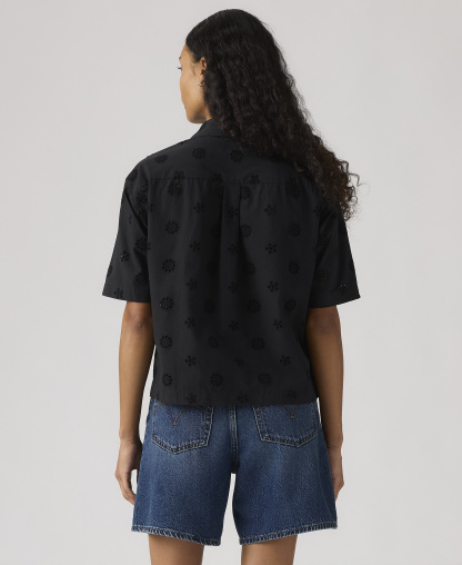 Levi's Premium Women's Novelty Harlie Short-Sleeve Cotton Cropped Shirt - Anthracite Night