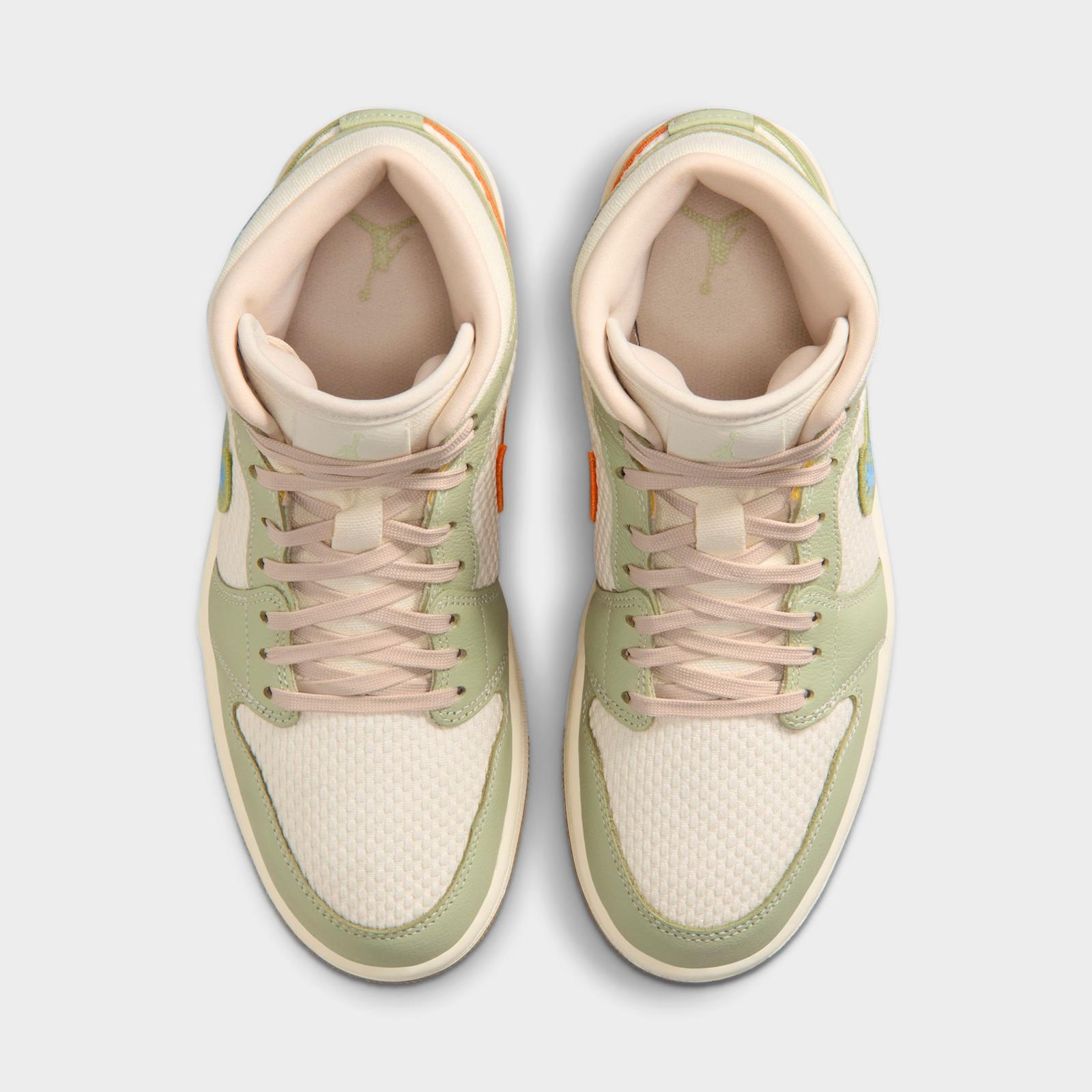 Women's Air Jordan 1 Mid SE Casual Shoes - Olive Aura/Lawn/University Blue/Pearl White - view 5