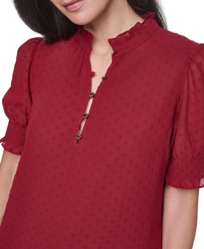 Tommy Hilfiger Women's Clip Dot Mock Neck Popover Top - Crimson