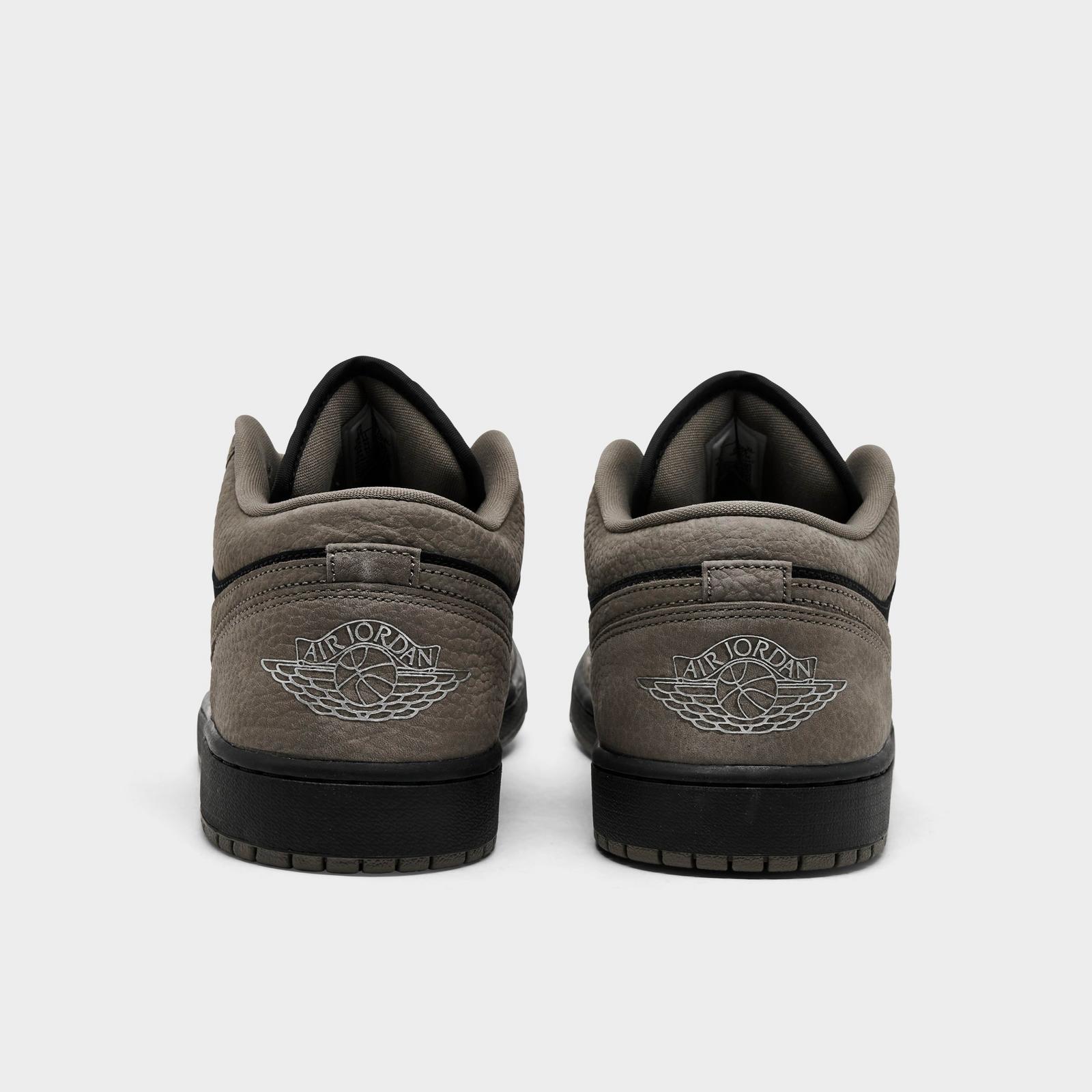 Men's Air Jordan Retro 1 Low SE Casual Shoes - Black/Olive Grey/Light Wild Mango - Left shoe facing left. Outside of the shoe. - view 4