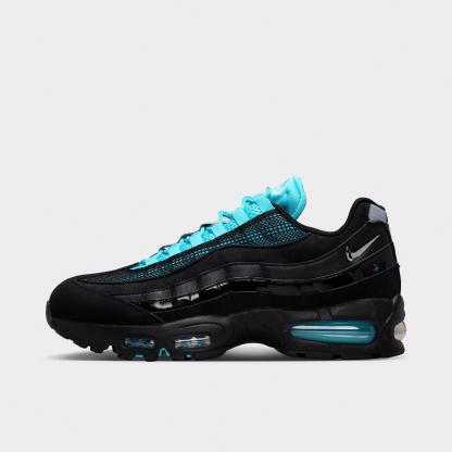 Men's Nithtke Air Max 95 Big Bubble Scorpion Casual Shoes - Part 1 - Black/Gamma Blue/Metallic Silver/Chrome - Left shoe facing left. Outside of the shoe.