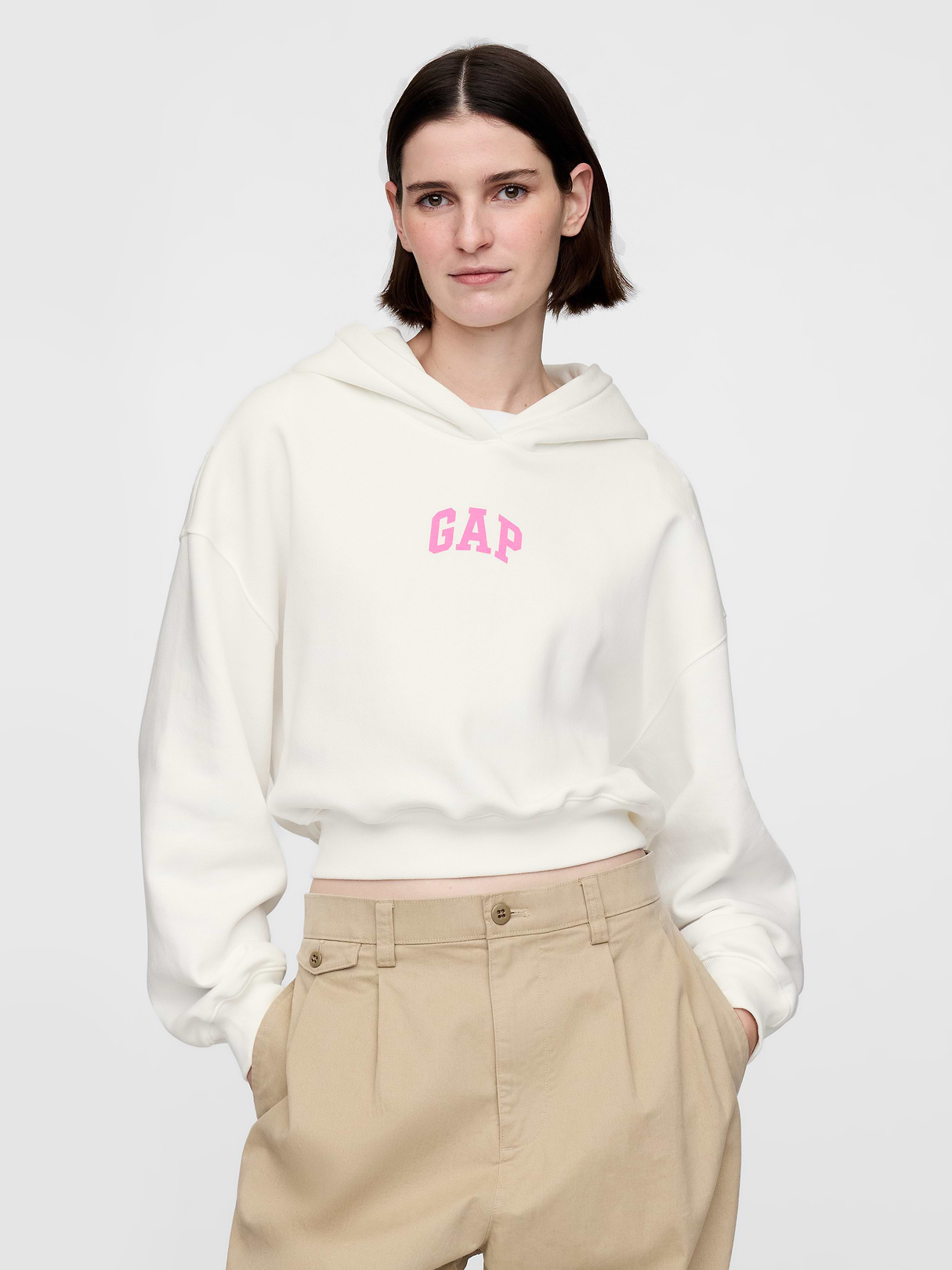 VintageSoft Crop Logo Hoodie - New off white logo