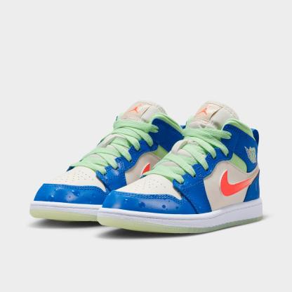 Little Kids' Air Jordan Retro 1 Mid SE Casual Shoes - Game Royal/Barely Volt/Infrared 23/Pale Ivory - view 2