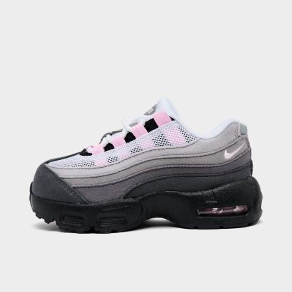 Kids' Toddler Nithtke Air Max 95 Casual Shoes - Black/Pink Foam/White/Medium Grey - Left shoe facing left. Outside of the shoe.