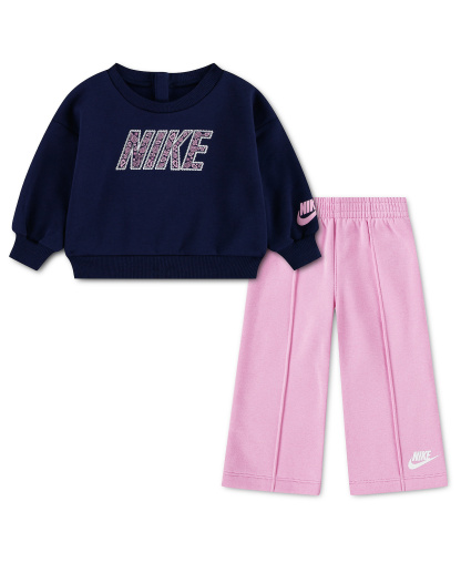 Nike Baby Girls' Retro Remix Sweatshirt and Wide-Leg Pants, 2-Piece Set - Pink Rise/Navy