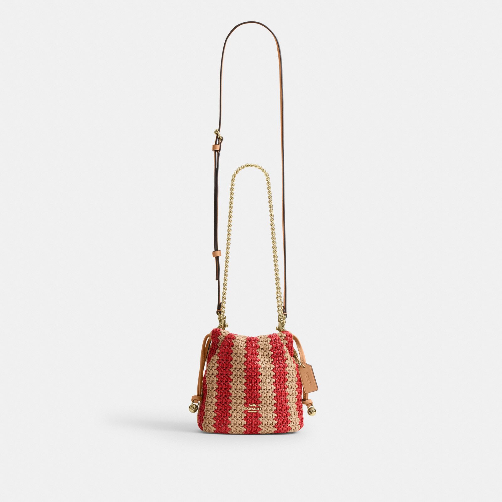 Faye Mini Drawstring Bag With Stripes - Gold/Red/Tan - view 9