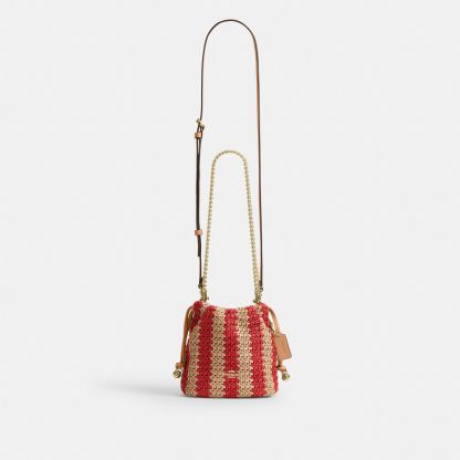 Faye Mini Drawstring Bag With Stripes - Gold/Red/Tan - view 9