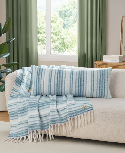 UGG® Joana Striped Throw, 50" x 70" - Silver Blue
