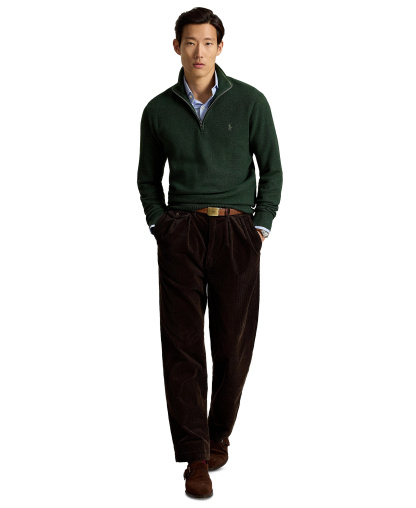 Polo Ralph Lauren Men's Mesh-Knit Cotton Quarter-Zip Sweater - Lodgepole Pine Heather