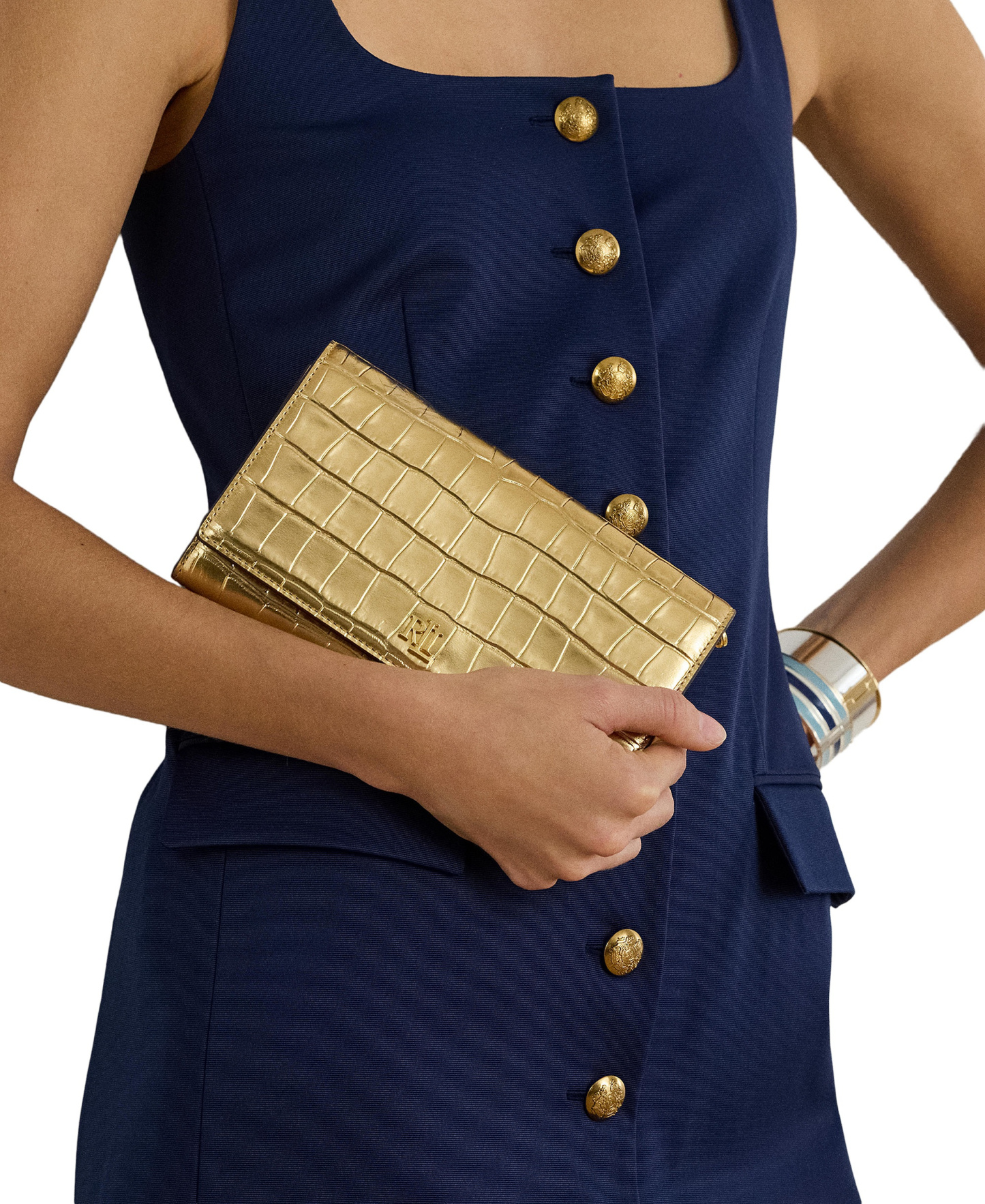 Lauren Ralph Lauren Adair II Small Croc-Embossed Crossbody Bag - Modern Gold