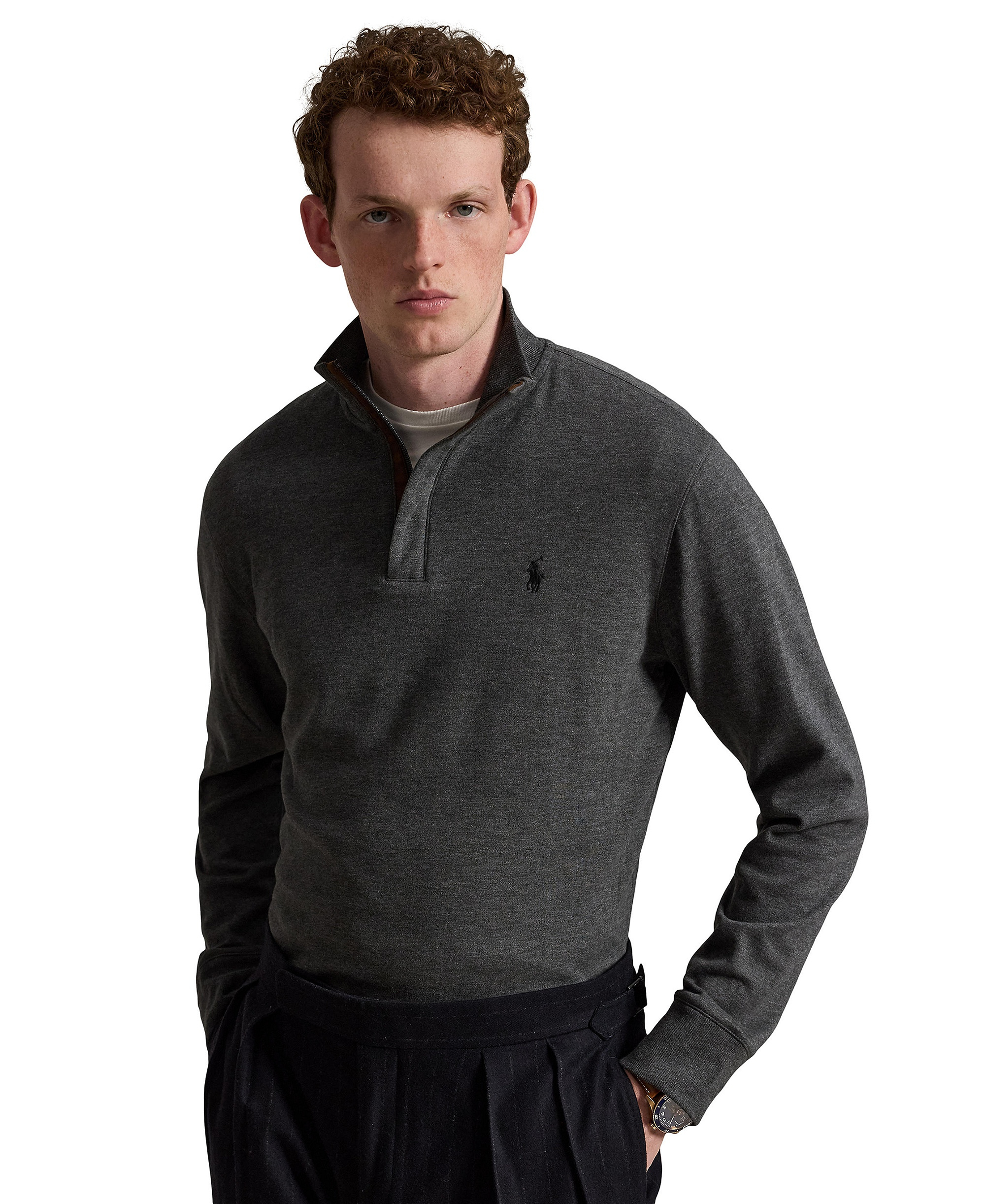 Polo Ralph Lauren Men's Luxury Jersey Quarter-Zip Pullover Sweater - Windsor Heather/C9760