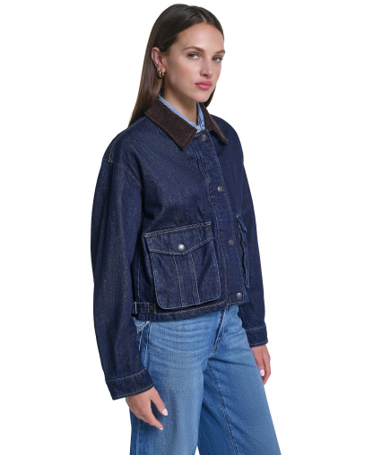 Levi's Women's Cropped Cotton Corduroy-Collar Barn Jacket - Rinse Wash