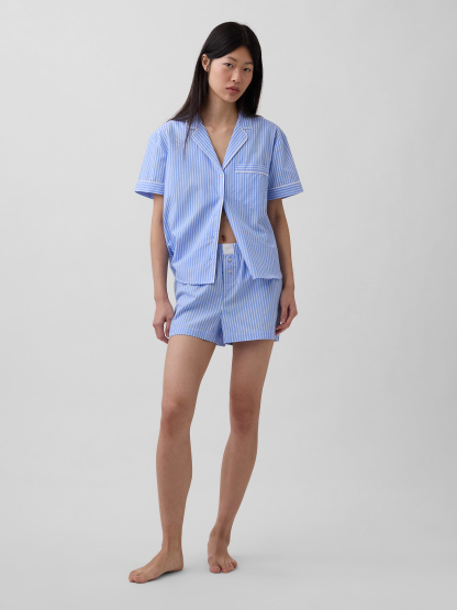 Poplin PJ Boxer Shorts - Blue & white stripe