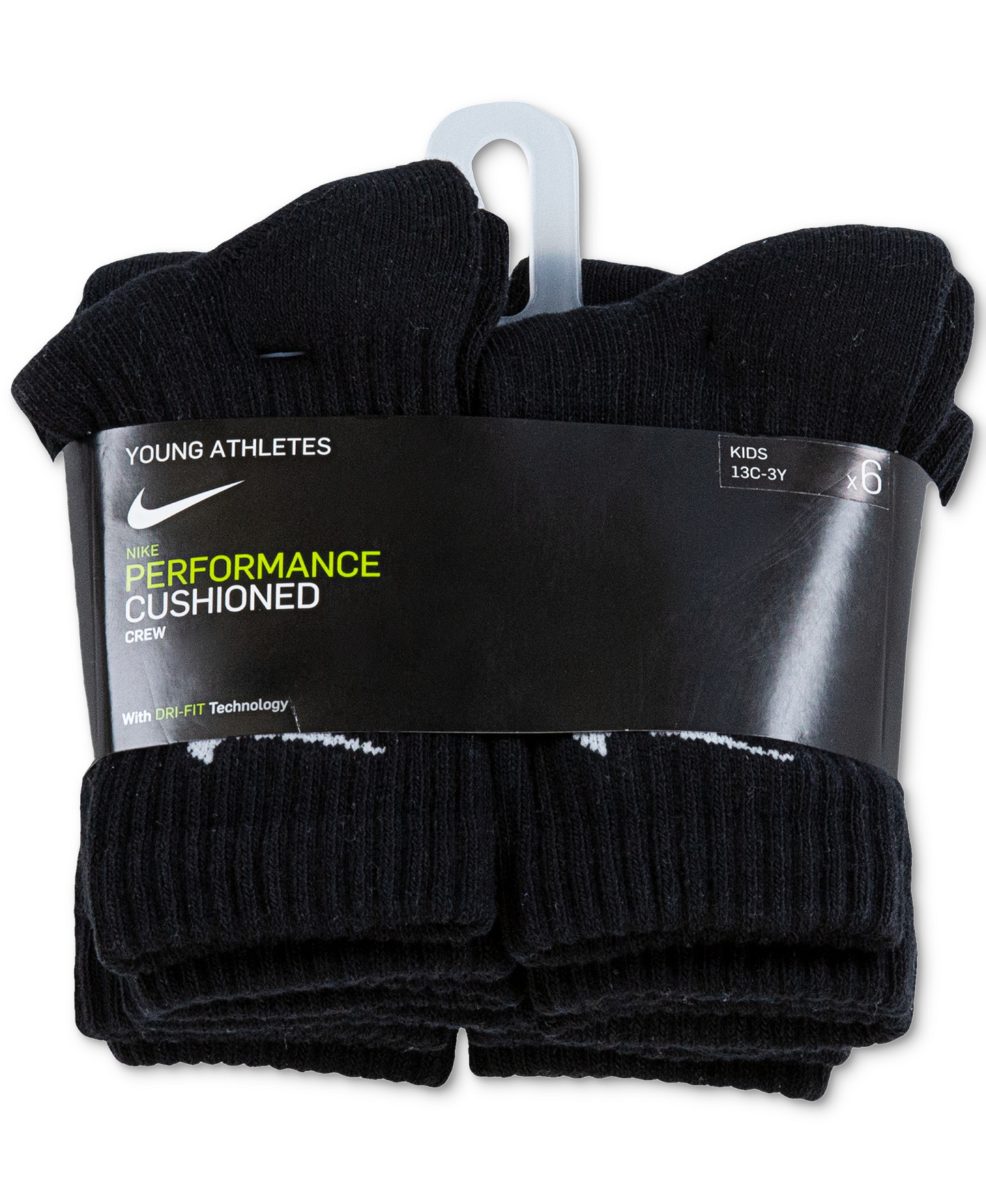 Nike Kids' 5-7 Performance Crew Socks, 6-Pack - Black