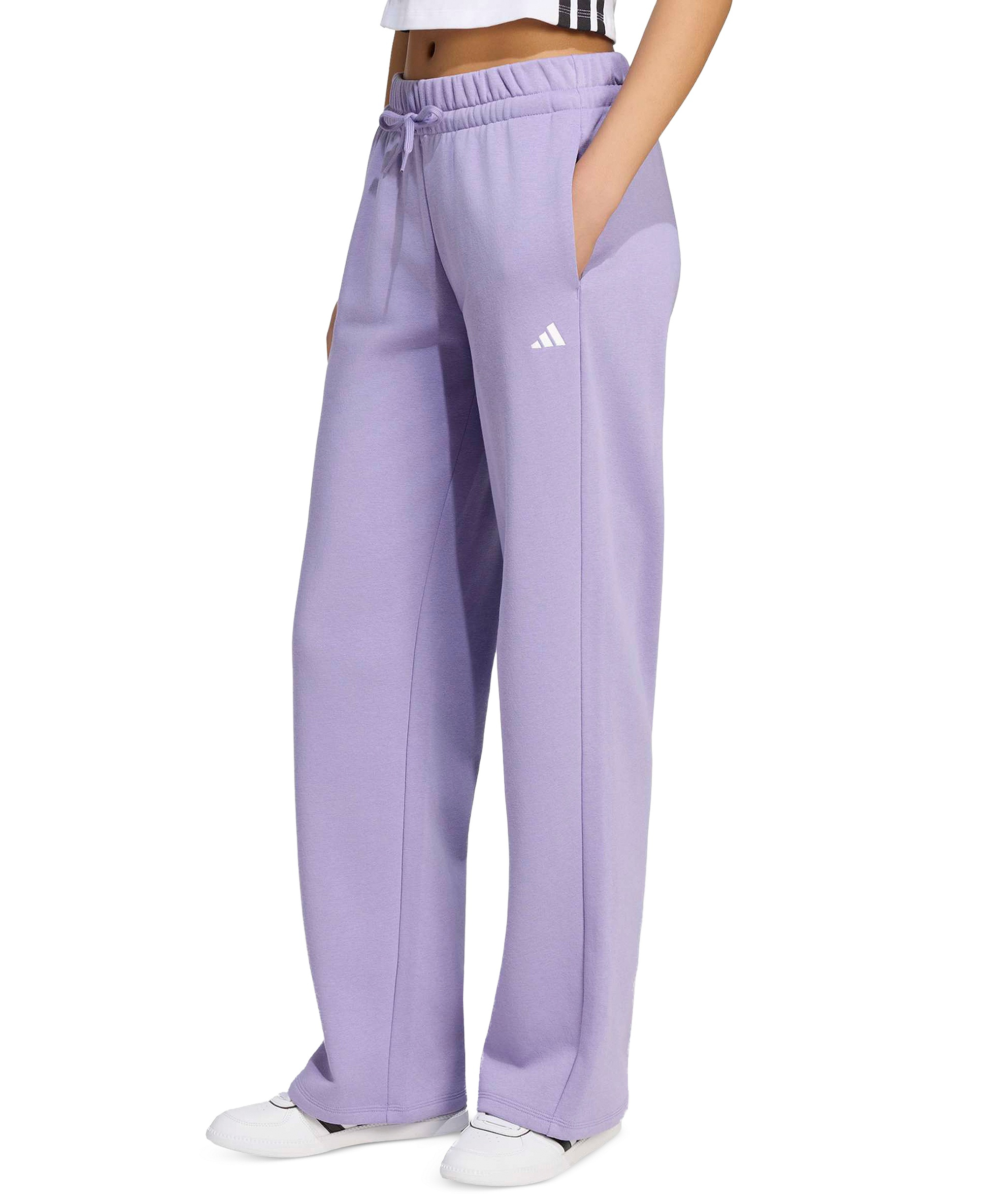 adidas Women's Essentials Small Logo Feel Cozy Open Hem Pants - Magic Lilac/white