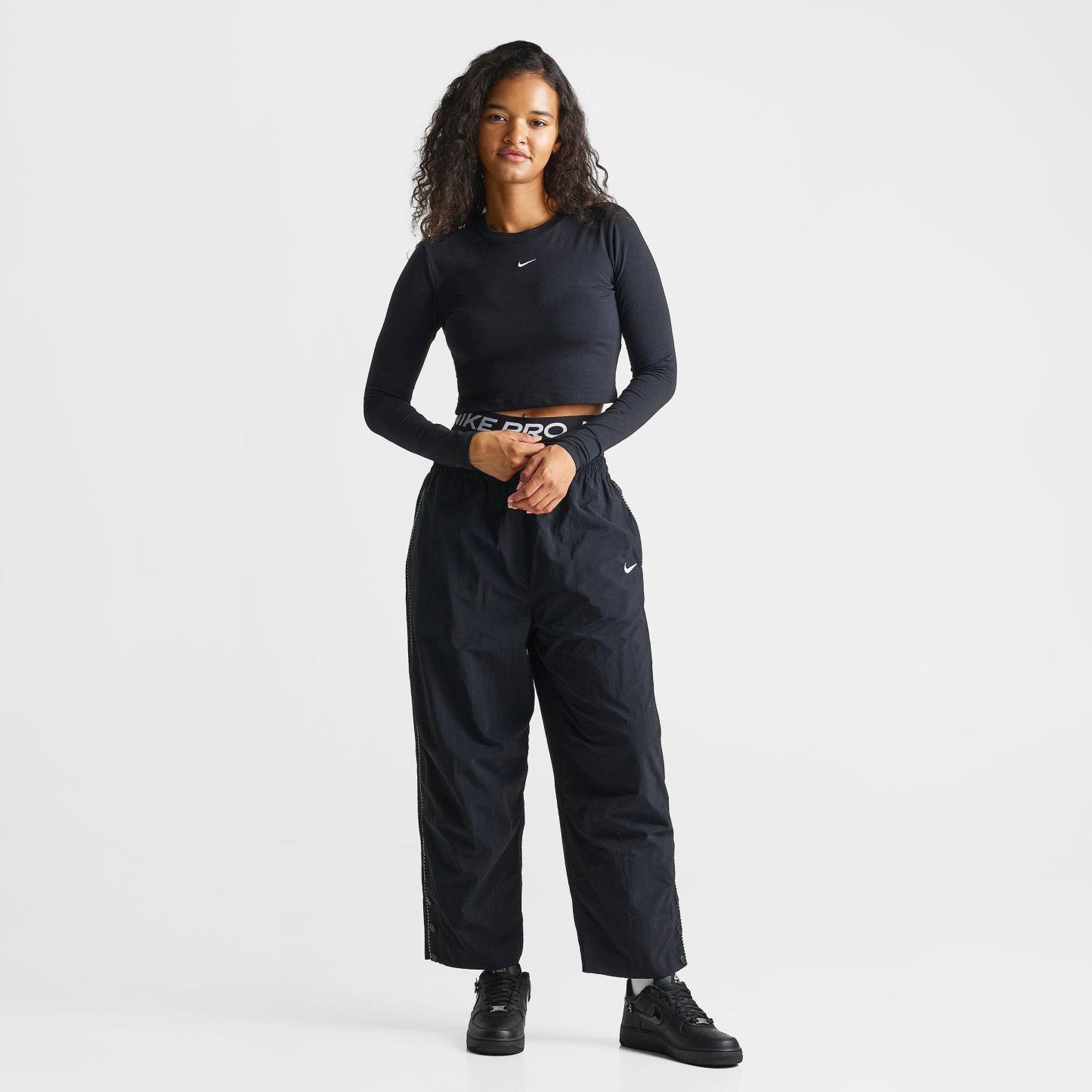 Women's Nithtke Sportswear Chill Knit Long-Sleeve Slim Crop Top - Black/White