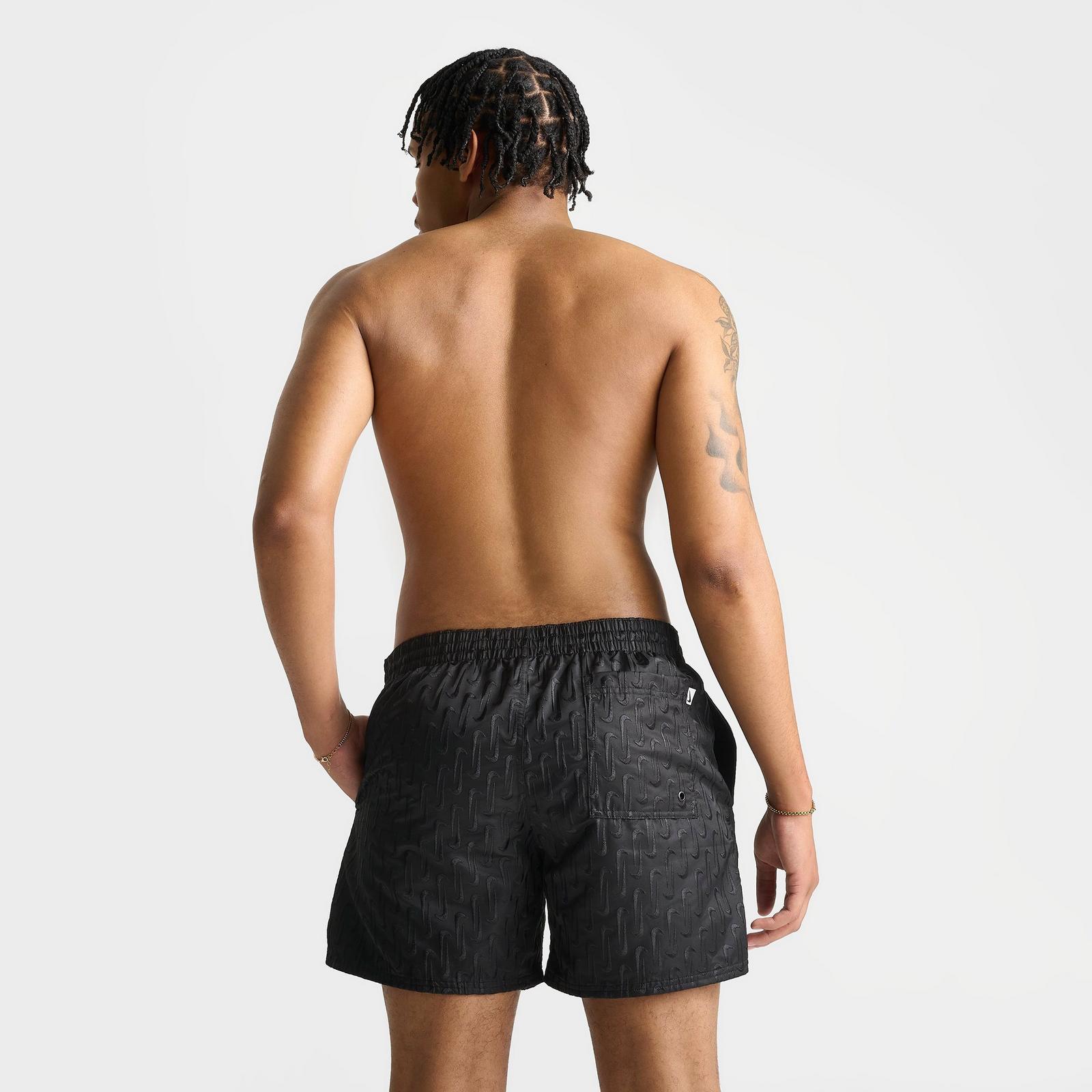 Men's Nike Swim Breaker Swoosh Link Lined Volley Swim Shorts - Black