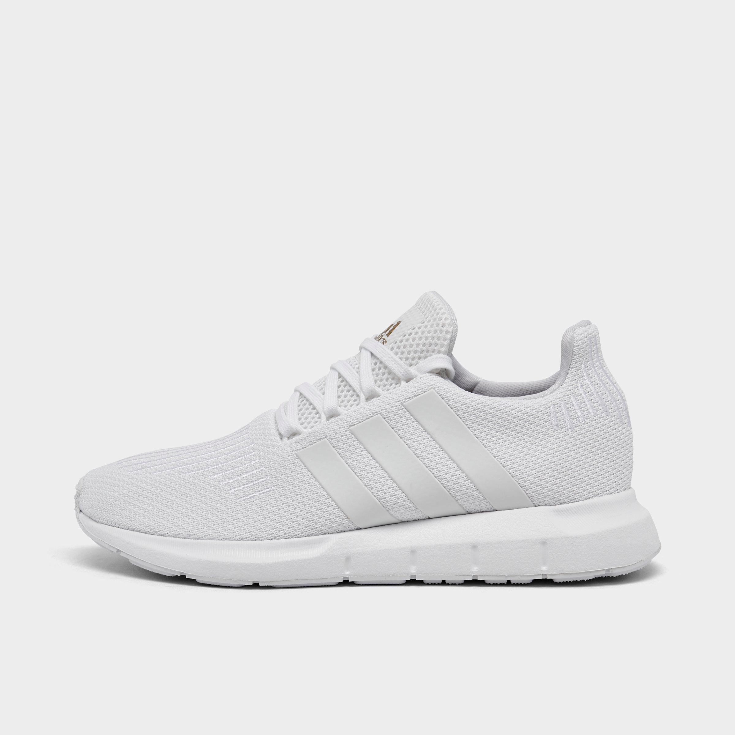 Women's adidas Swift Run 1.0 Casual Shoes - Cloud White/Cloud White/Gold Metallic - Left shoe facing left. Outside of the shoe.