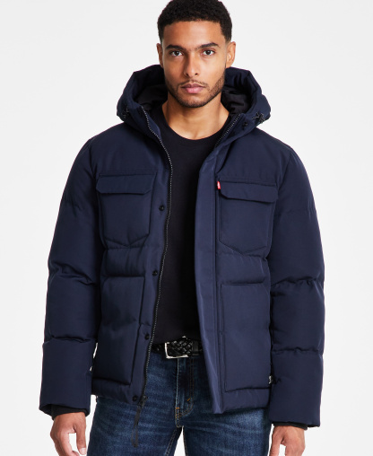 Levi's Men's Quilted Hooded Puffer Jacket - Midnight Navy