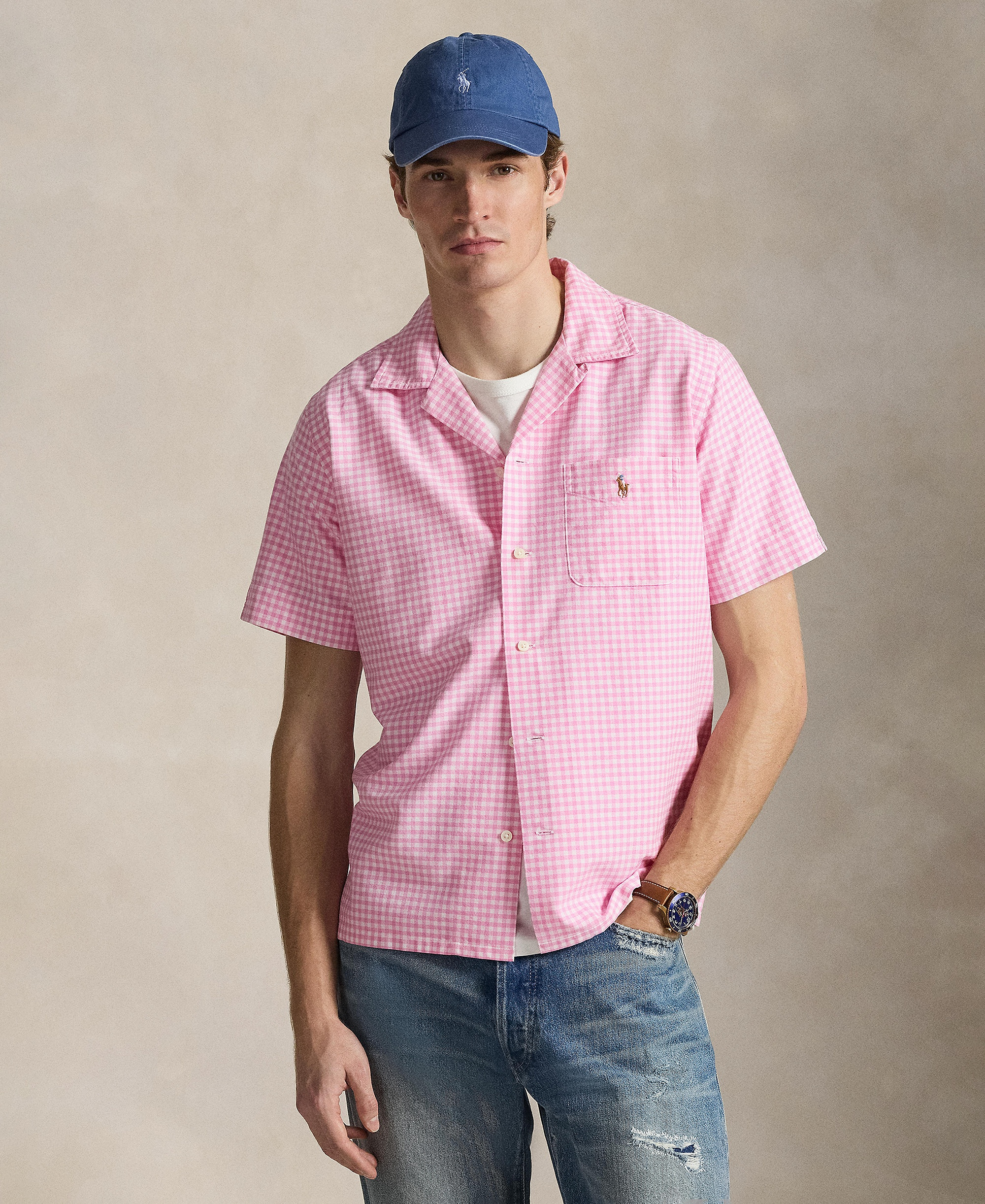 Polo Ralph Lauren Men's Classic-Fit Short-Sleeve Oxford Shirt - Pink/White