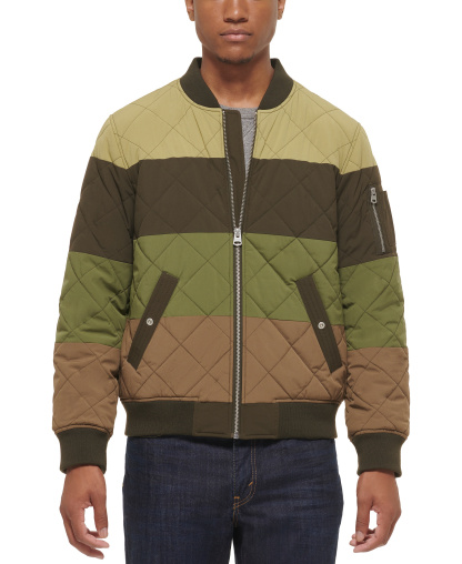 Levi's Men's Quilted Fashion Bomber Jacket - Olive/brown Combo