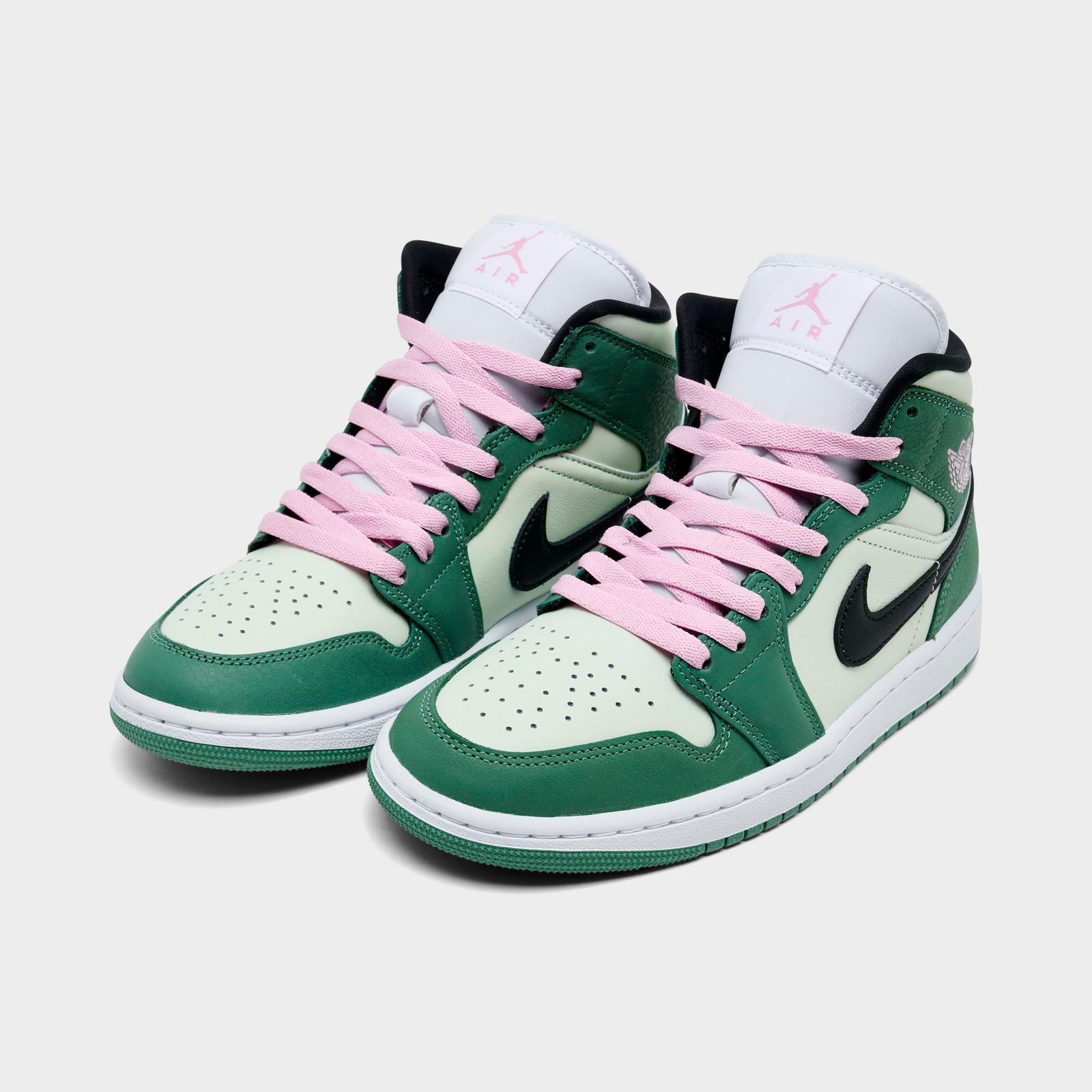 Women's Air Jordan Retro 1 Mid SE Casual Shoes - Dutch Green/Black/Barely Green/Arctic Pink - view 2