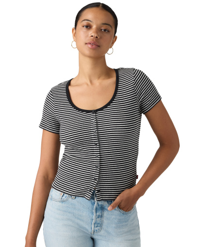 Levi's Women's Austen Button-Up Short-Sleeve Top - Annalise Stripe Anthracite Night Egret