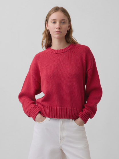 100% Cotton Oversized Crop Sweater - Chakra red