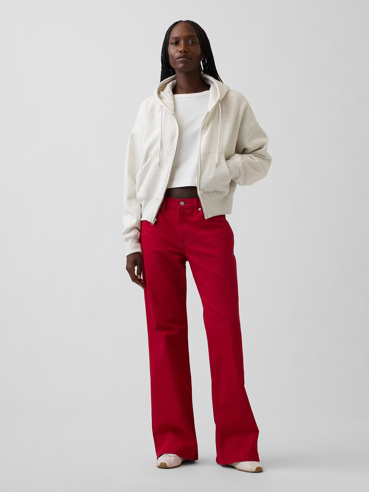Mid Rise Relaxed Flare Jeans - Sled red