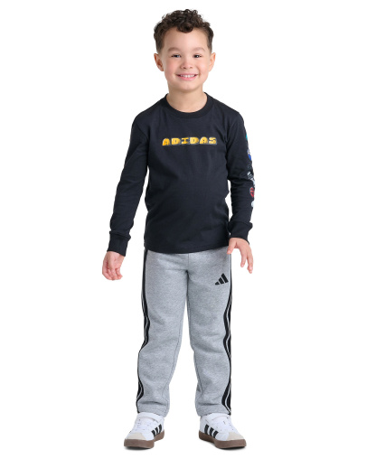adidas Boys' 2T-7 Long-Sleeve Pullover T-Shirt and Pants, 2-Piece Set - Black/Gray