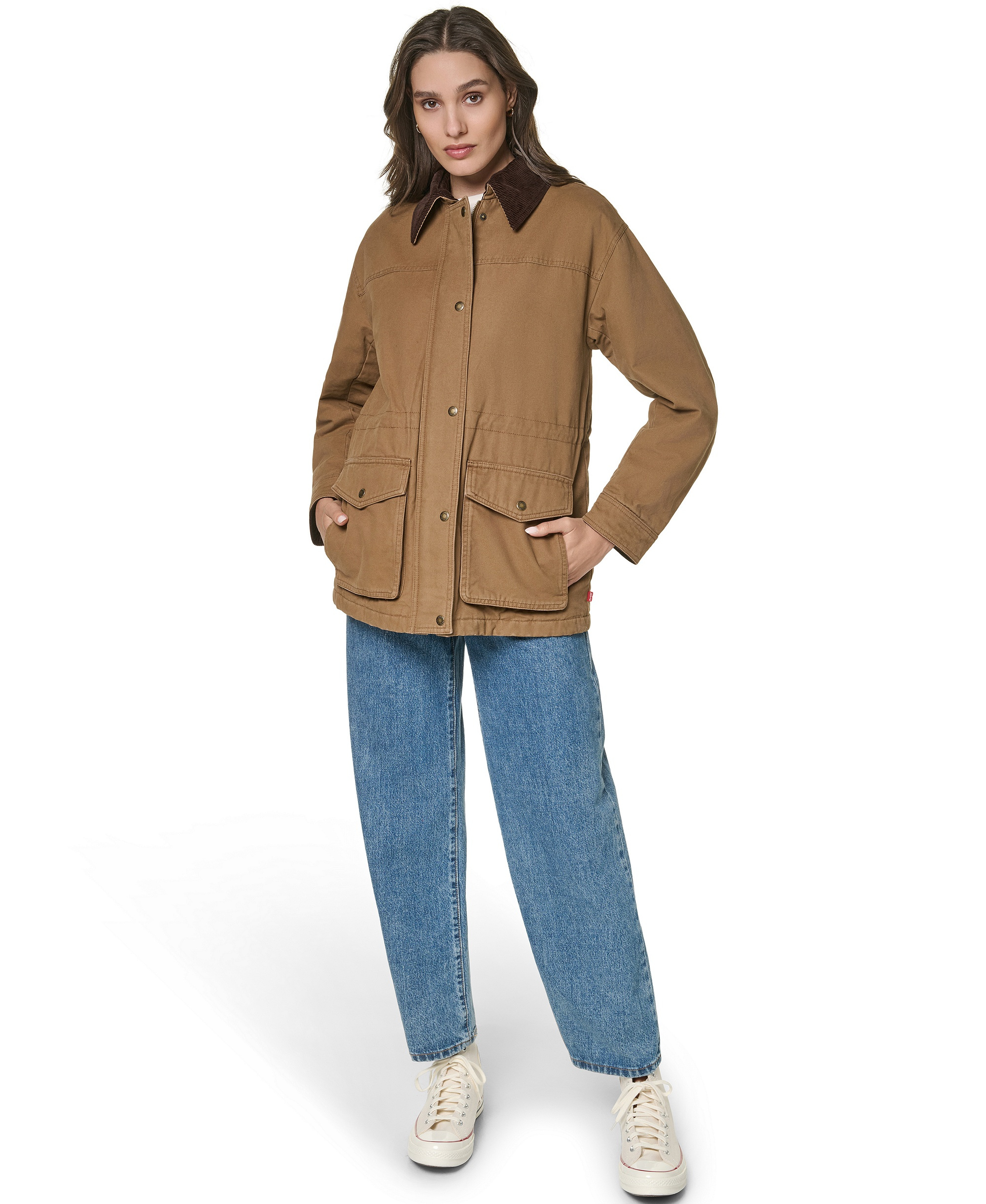 Levi's Women's Anorak Corduroy Collar Denim Coat - Brown