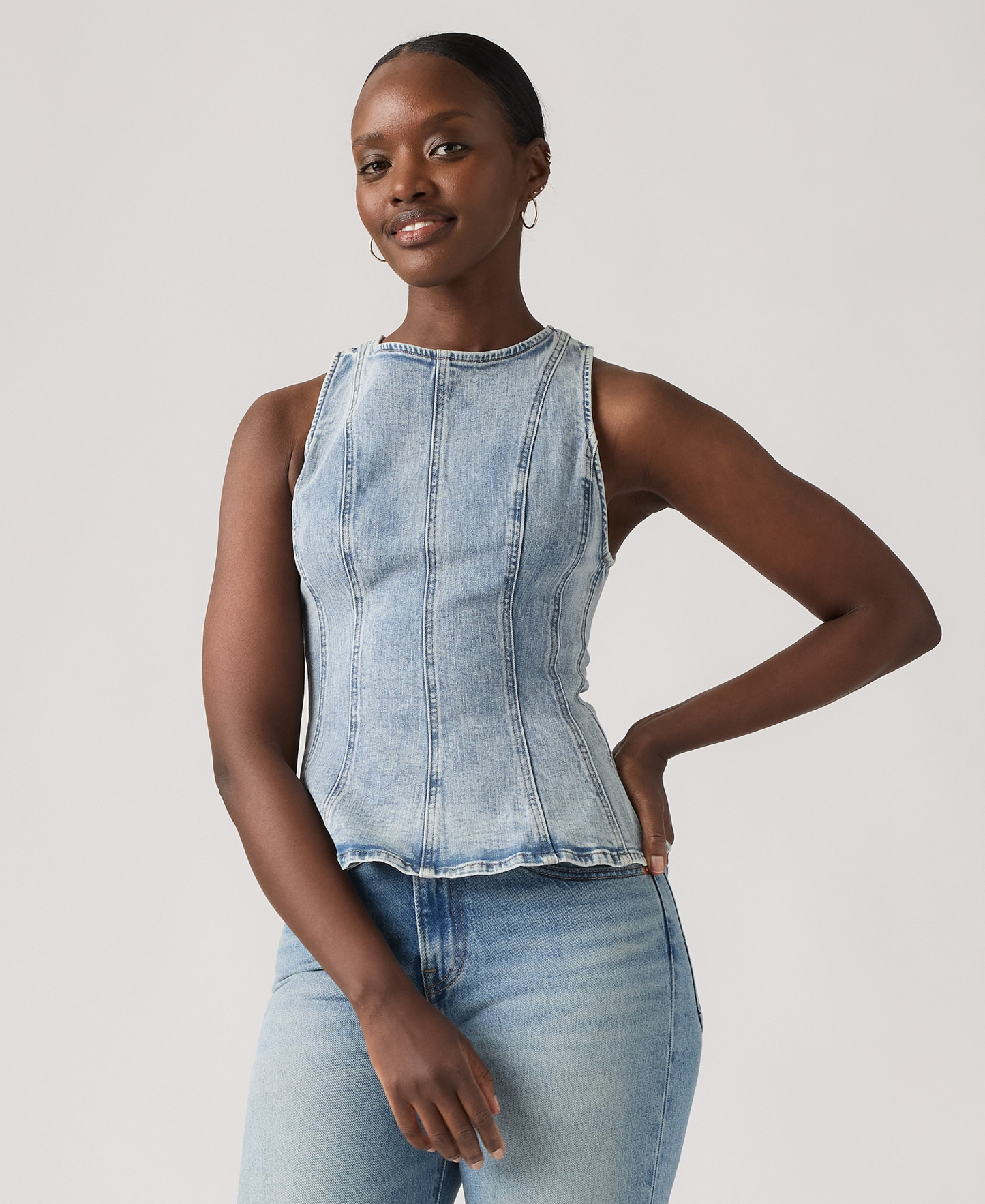 Levi's Premium Women's Leighton Sleeveless High-Neck Peplum Top - In The Dust Stone
