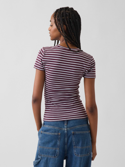 CloseKnit Jersey T-Shirt - Purple burgundy & blue stripe