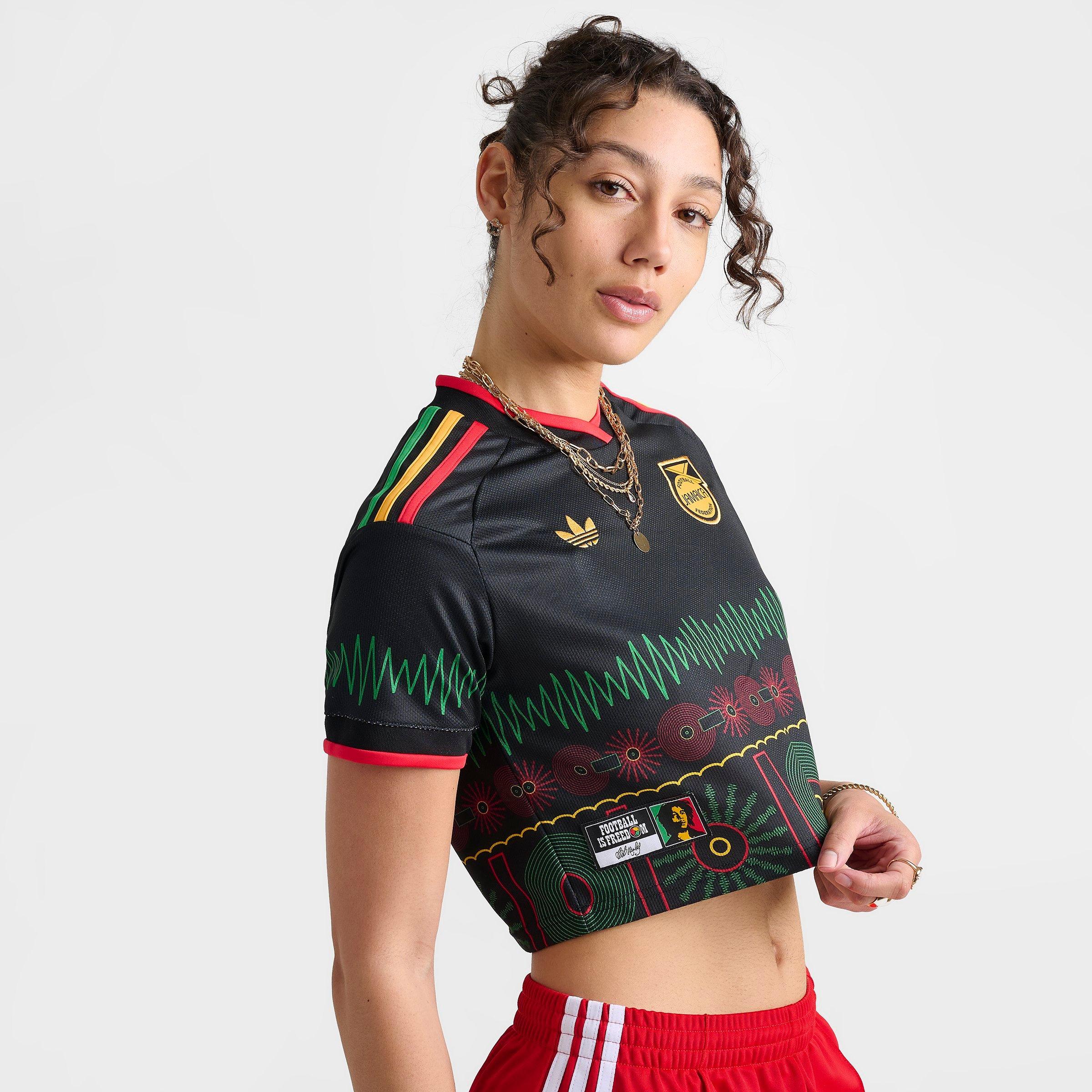 Women's adidas Originals Jamaica 26 x Bob Marley Home Cropped Jersey - Black