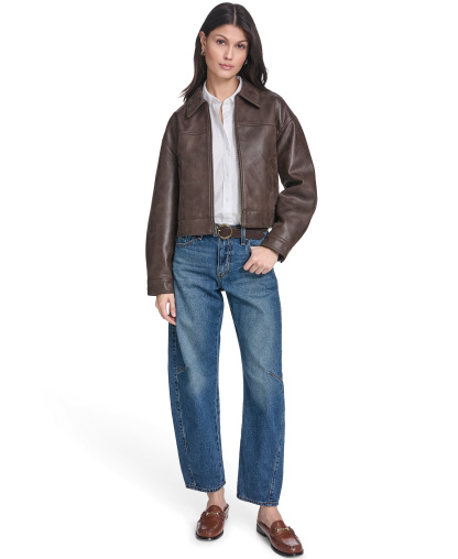Levi's Women's Faux Suede Relaxed-Fit Zip-Front Jacket - Dark Brown