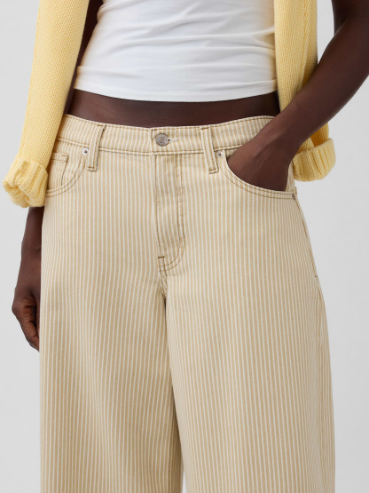Low Slung Extra Baggy Jeans - Khaki tan stripe