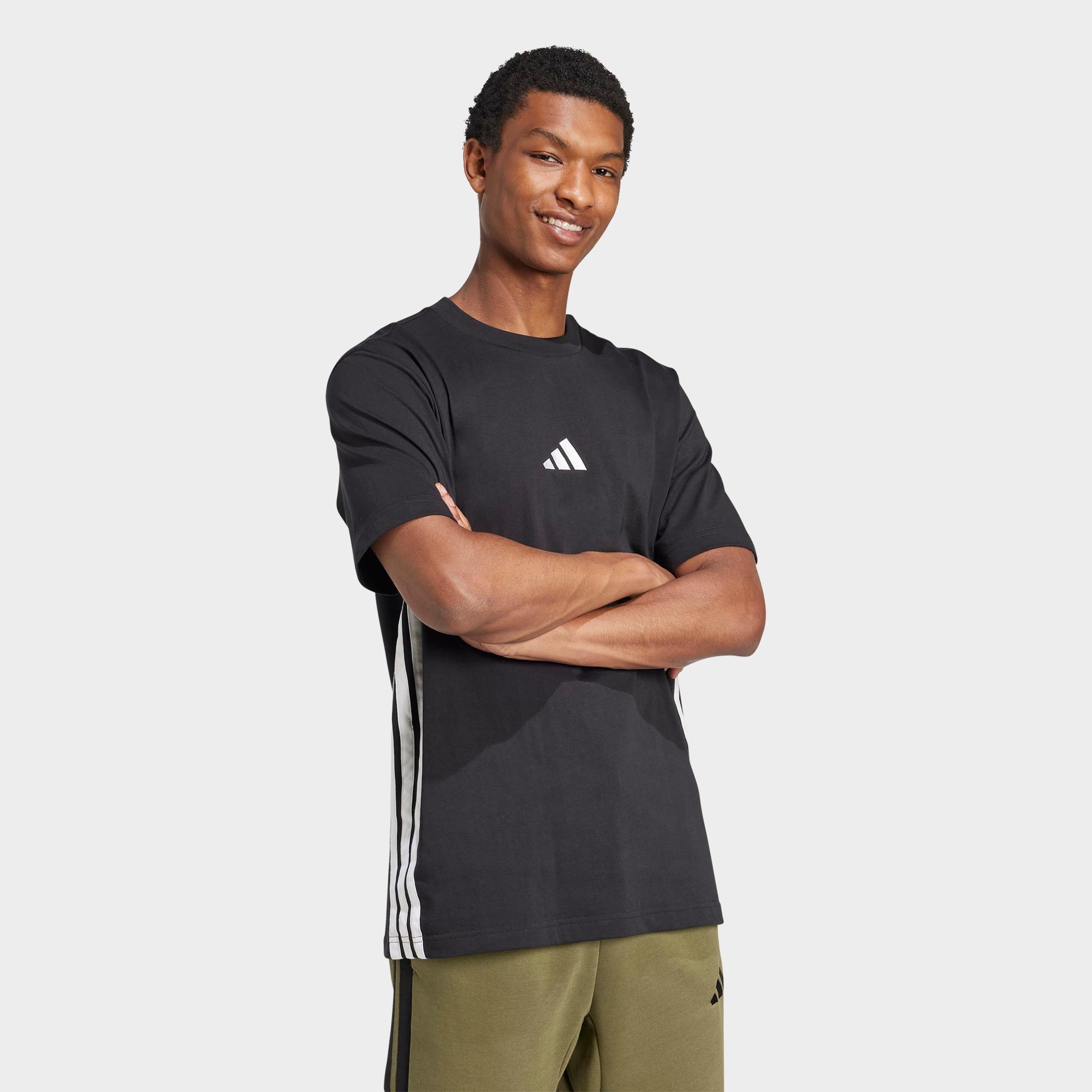 Men's adidas Essentials 3-Stripes Single-Jersey T-Shirt - Black/White