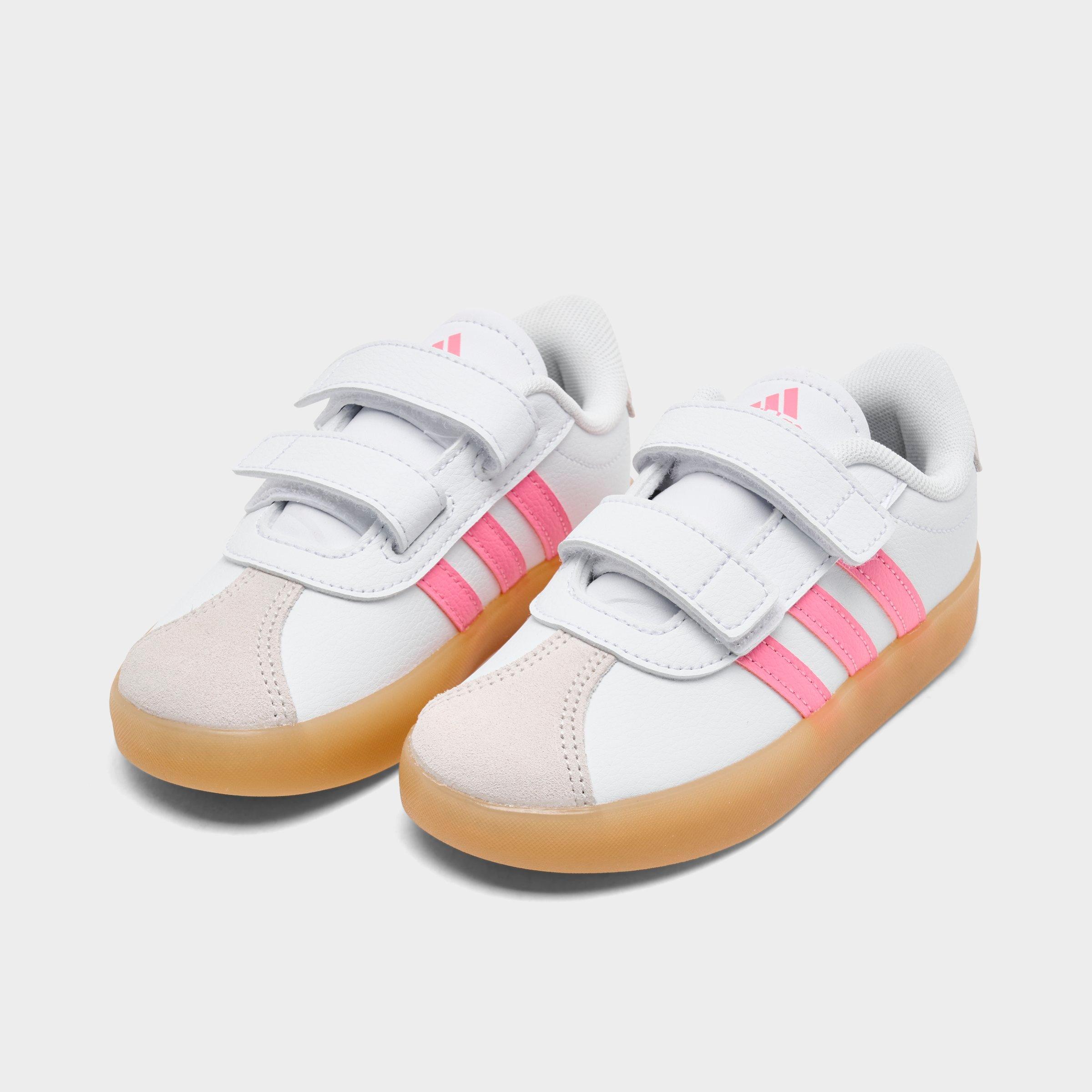 Kids' Toddler adidas VL Court 3.0 Hook-And-Loop Casual Shoes - Cloud White/Bliss Pink/Alumina - Both shoes facing left