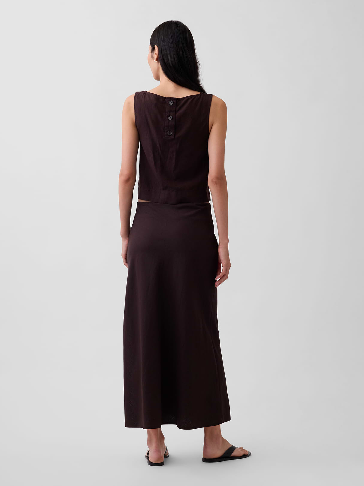 Linen-Blend Maxi Slip Skirt - Terra brown