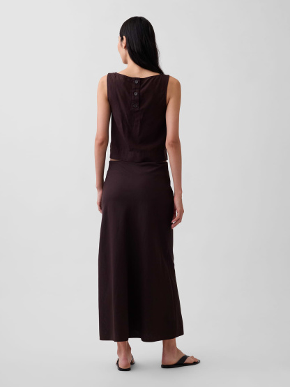 Linen-Blend Maxi Slip Skirt - Terra brown