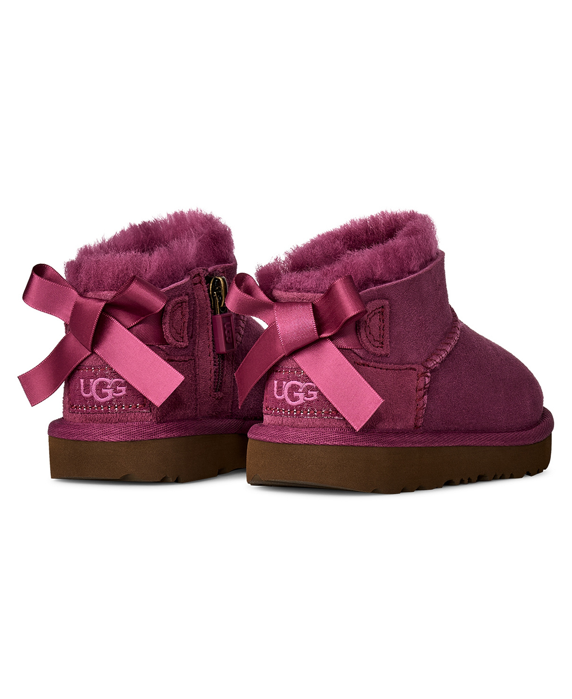 UGG® Toddler Kids Ultra Mini Bailey Bow Zipper Booties - Dark Winterberry