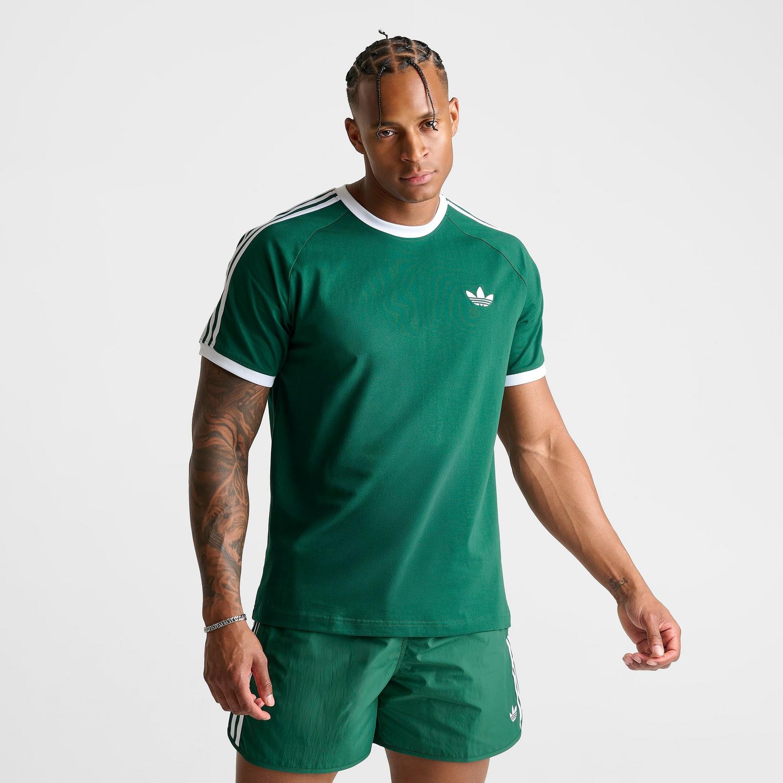 Men's adidas Originals Cali T-Shirt - Collegiate Green/White - view 3