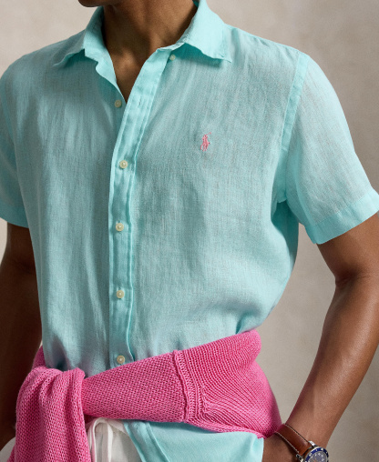 Polo Ralph Lauren Men's Short-Sleeve Linen Button-Up Shirt - New Aqua