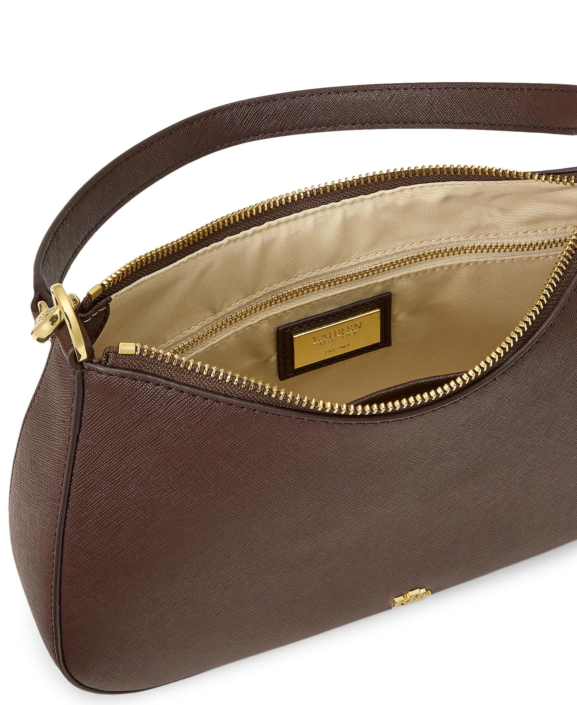Lauren Ralph Lauren Crosshatch Leather Danni Small Shoulder Handbag - Chestnut Brown