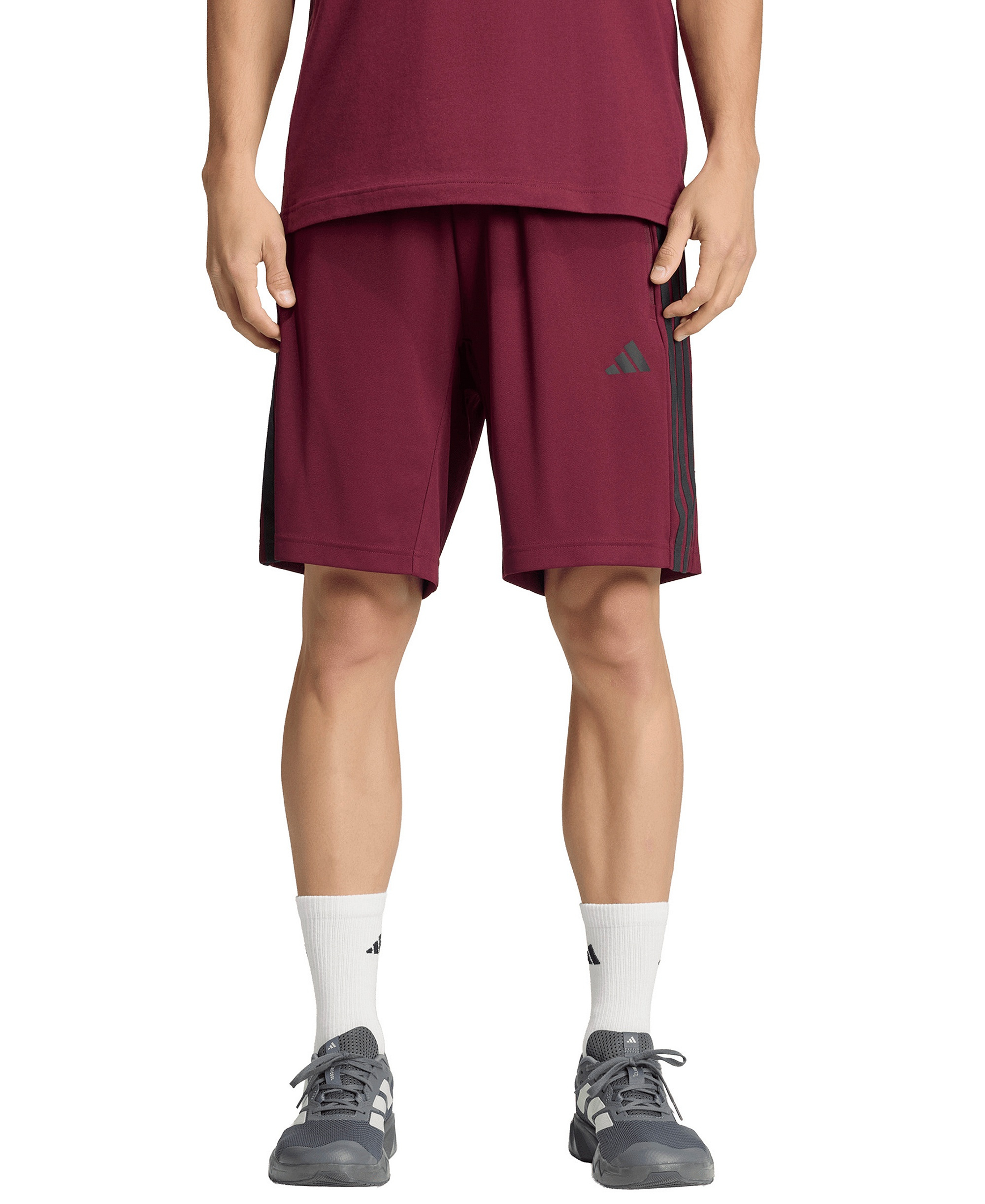 adidas Men's Workout Essentials Base 3-Stripes Shorts - Maroon