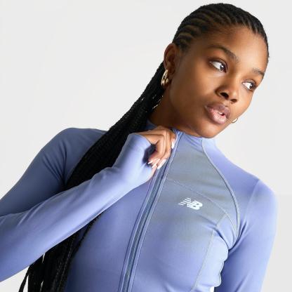 Women's New Balance Piped Full-Zip Training Jacket - Fairweather Blue - view 5