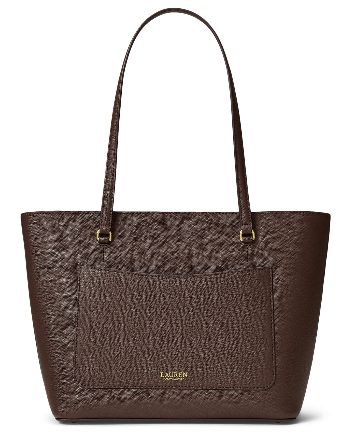 Lauren Ralph Lauren Crosshatch Leather Karly Medium Shopper Tote Handbag - Chestnut Brown