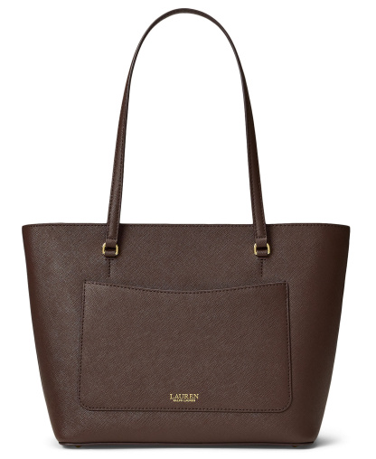 Lauren Ralph Lauren Crosshatch Leather Karly Medium Shopper Tote Handbag - Chestnut Brown