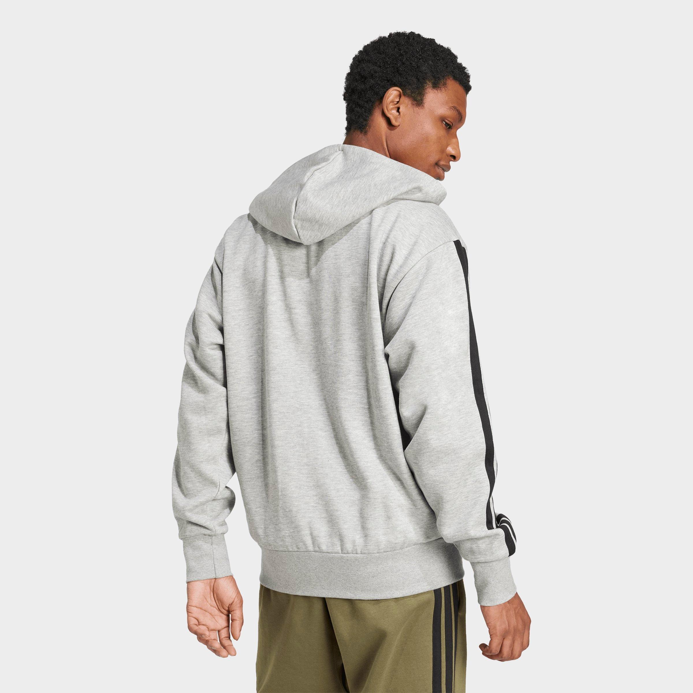 Men's adidas Essentials 3-Stripes Fleece Full-Zip Hoodie - Medium Grey Heather/Black